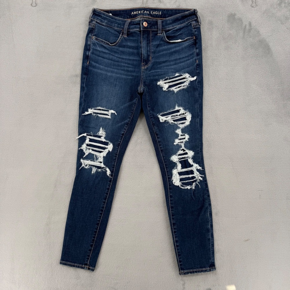 American Eagle Next Level Stretch Distressed Jeggings Skinny Jeans Sz 10 Short - Picture 2 of 16